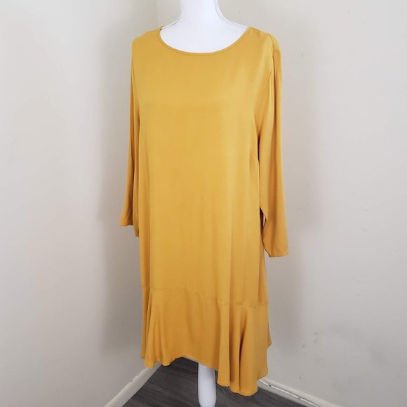 JustFab Flounce Hem Shift Dress Yellow Size XXL - Picture 9 of 11